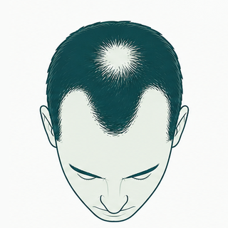 Hair loss Stage 3 Vertex illustration — Recession plus crown thinning